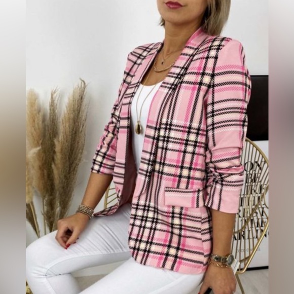 Simple Favor - Pink Plaid Blazer - size S - new - Picture 1 of 3